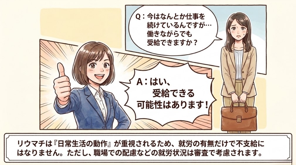 仕事を続けていても障害年金は受給できますか?