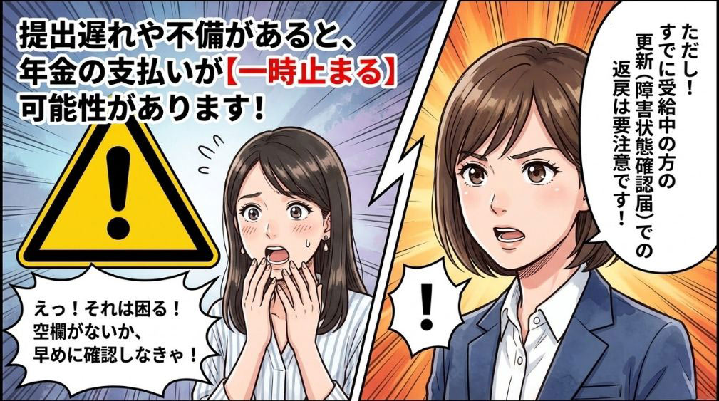 更新(障害状態確認届)でも返戻はあります