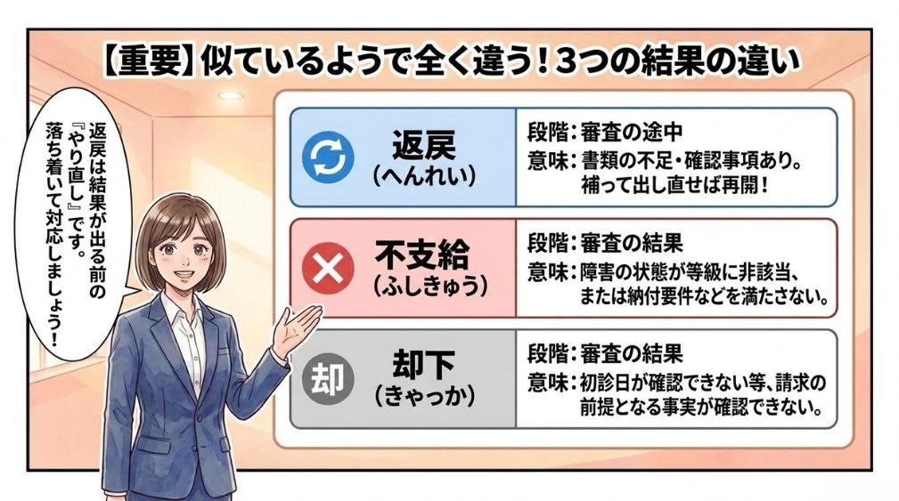 返戻・不支給・却下はどう違うのか