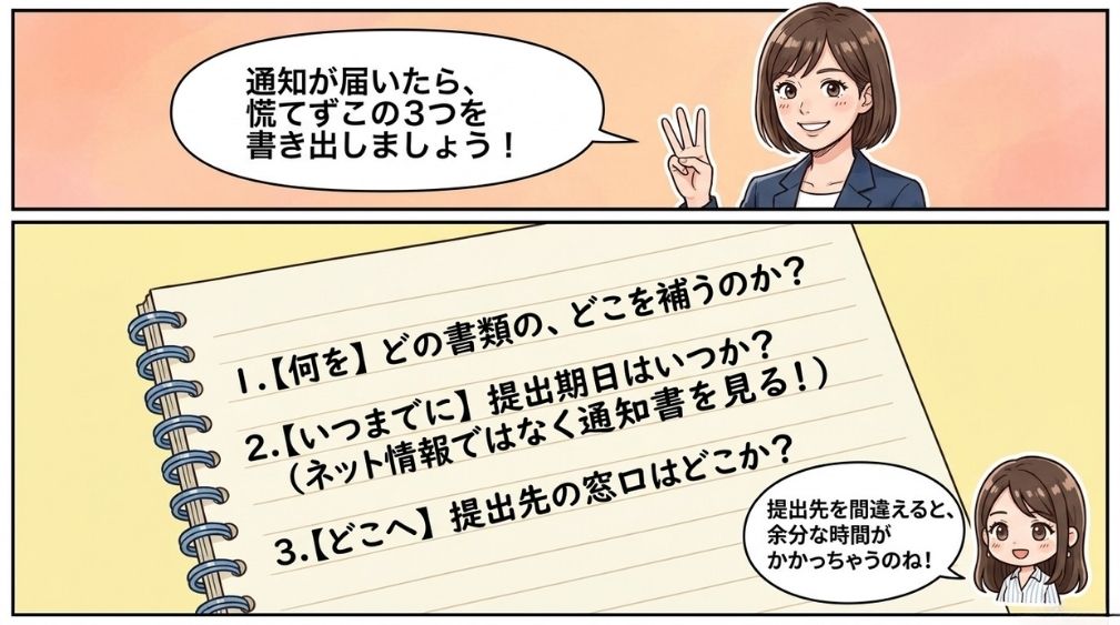 通知書で「何を・いつまでに・どこへ」を確認します