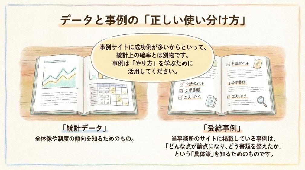 統計と受給事例の読み方の違い
